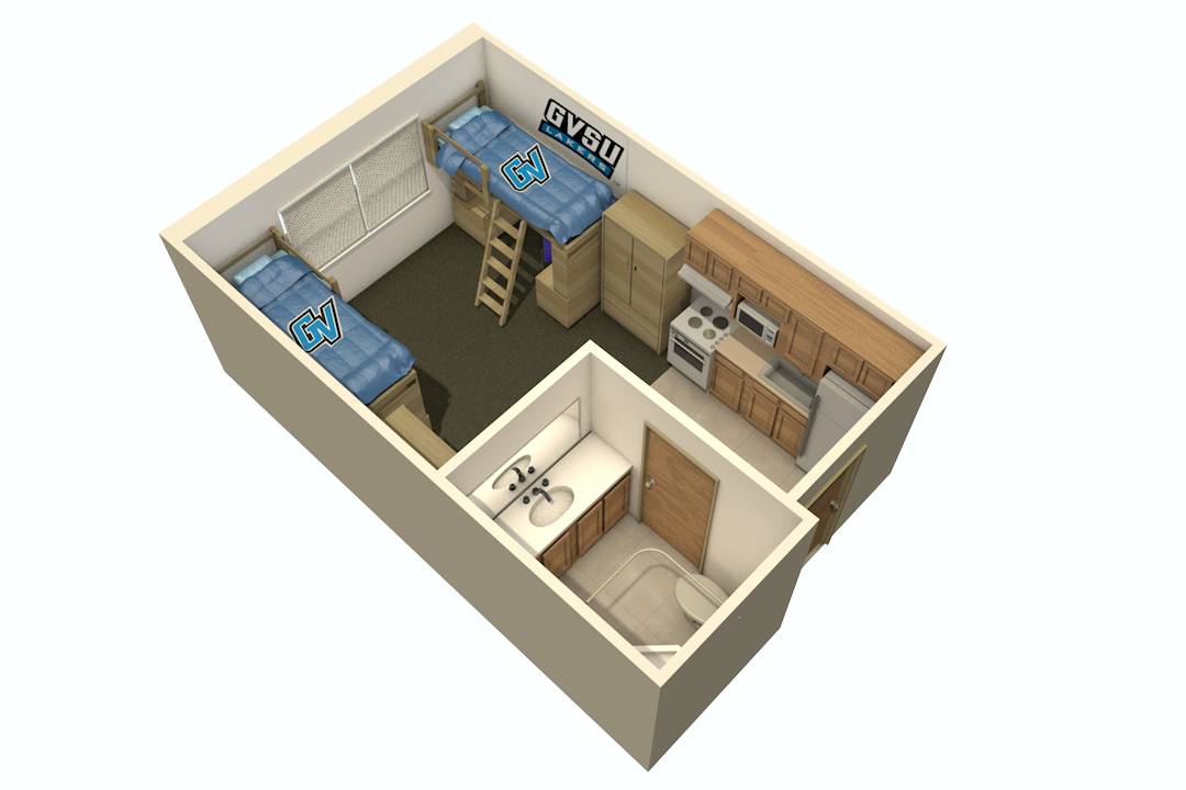 Floor plan for one-bedroom apartment-style housing.